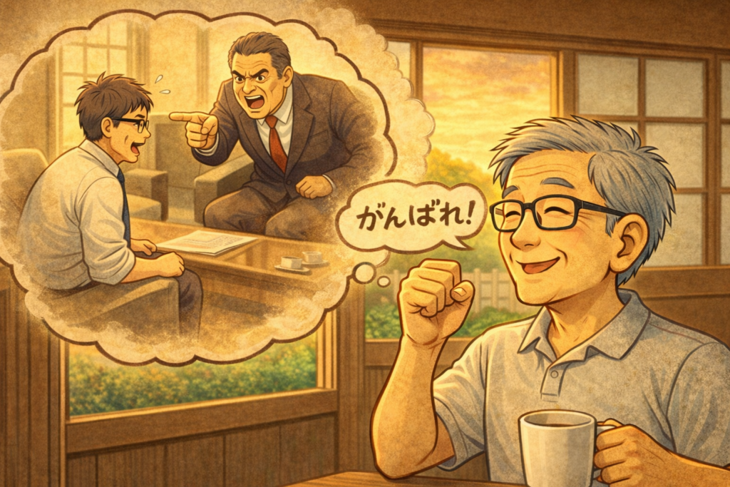 仕事をしていた若い頃の自分に励ましの声をかける