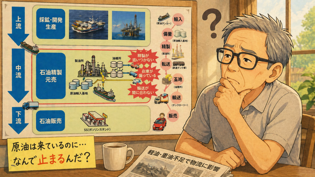 石油の流通の中流の目詰まりで悩む
