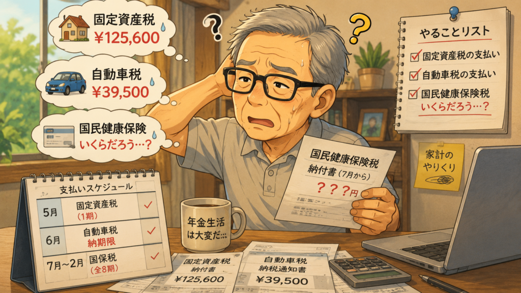 固定資産税、自動車税、国保の支払いに悩む
