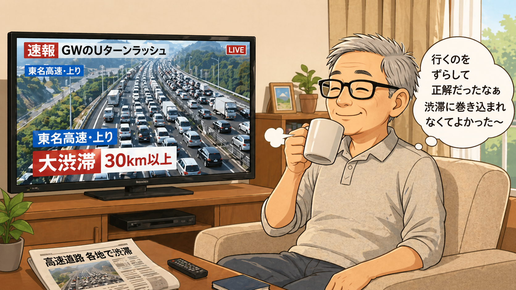 GWの大渋滞ニュースを見て巻き込まれずにすんだと安心する