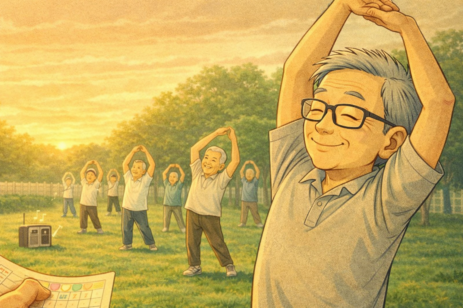 毎朝のラジオ体操で健康維持