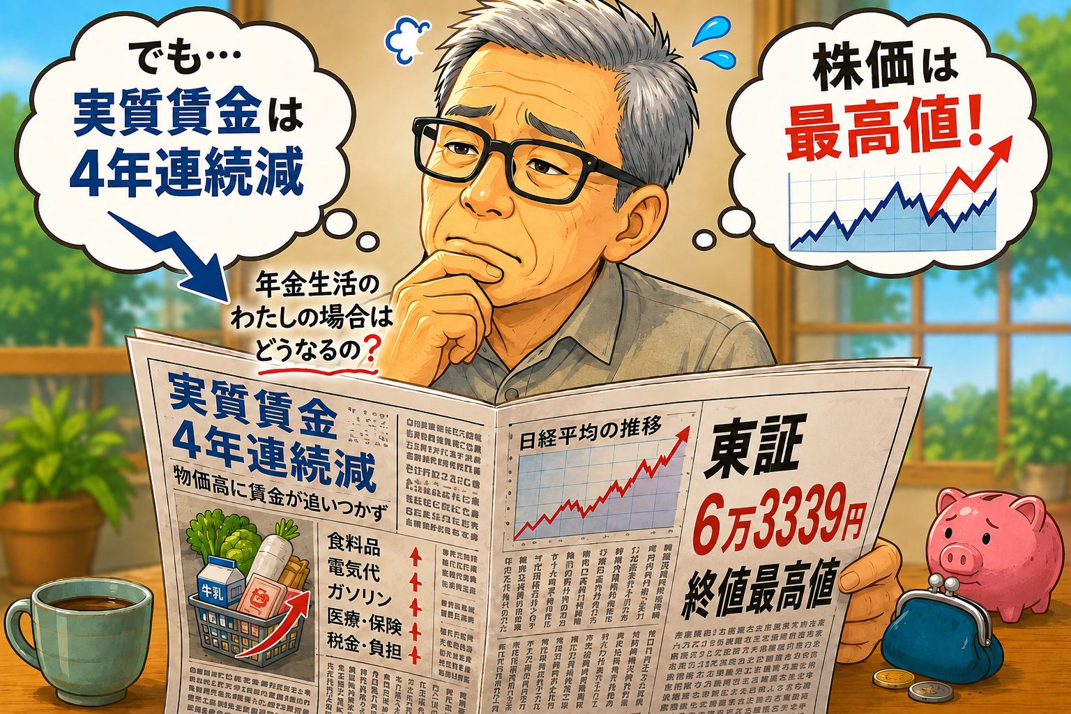 東証最高値更新と実質賃金連続減