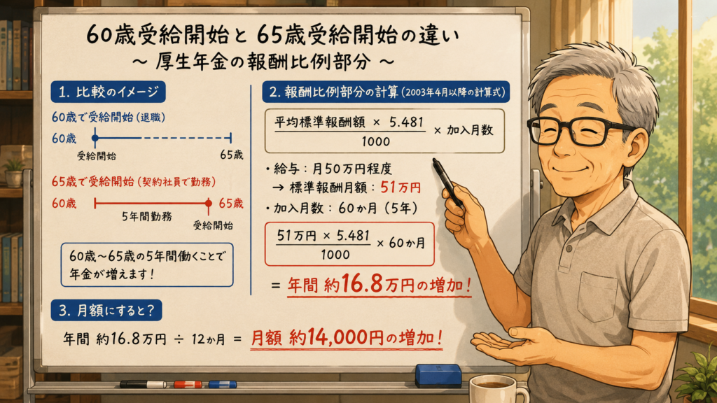 60歳受給開始と65歳受給開始での厚生年金の報酬比例部分の説明