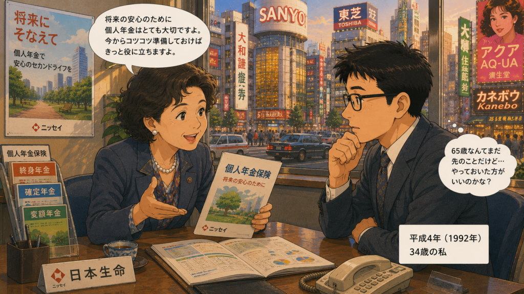 個人年金の勧誘を受ける３０代の自分