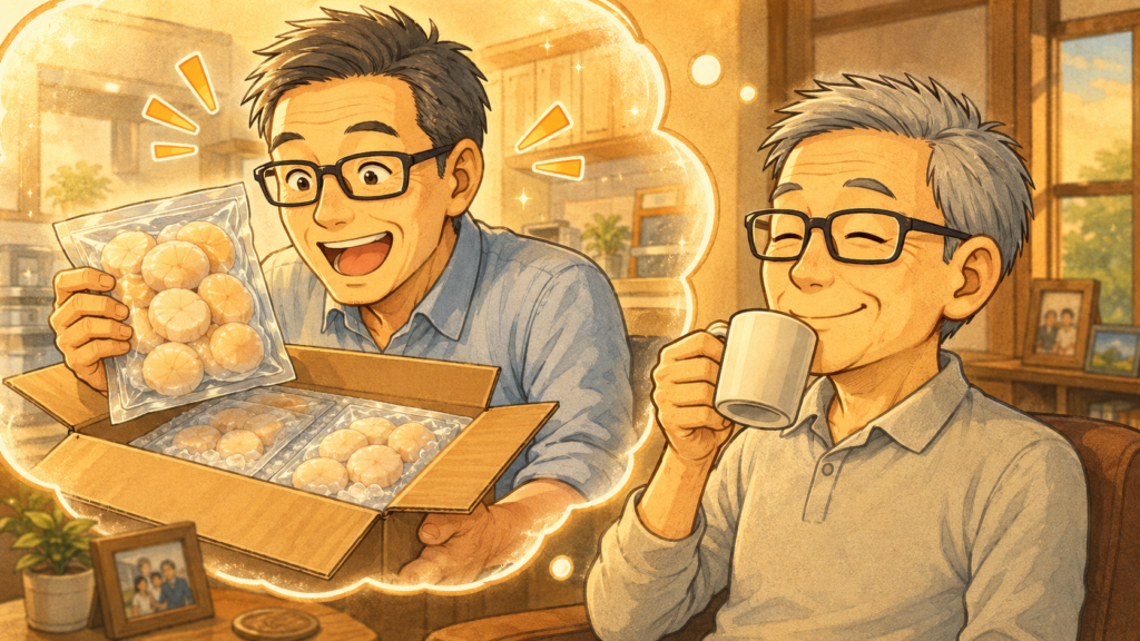 現役時代にふるさと納税で冷凍ホタテが届いて喜ぶ
